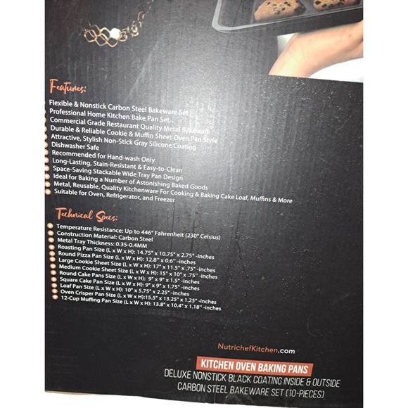 NutriChef Deluxe Nonstick Carbon Steel Stackable 10 Piece Kitchen Oven Bakeware - Picture 3 of 3